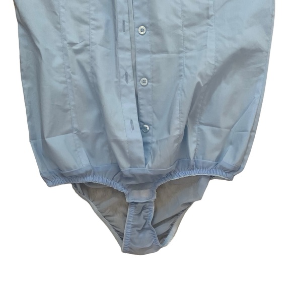 Office blouse button down short sleeve XS bodysuit snap crotch collared - Picture 6 of 7